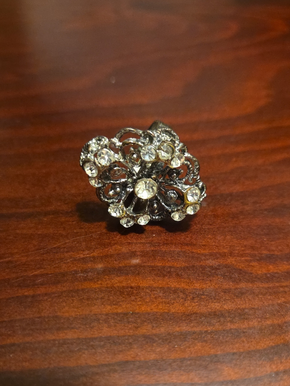 Crystal Flower Statement Ring - Clear Rhinestones